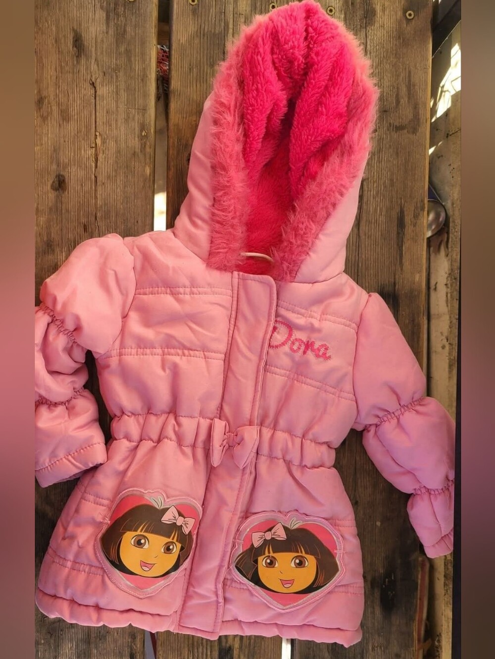 NICKOLEODEON DORA SZ 3T VGUC PINK DORA THE EXPLORER Puffy 3/4 Jacket Coat hood